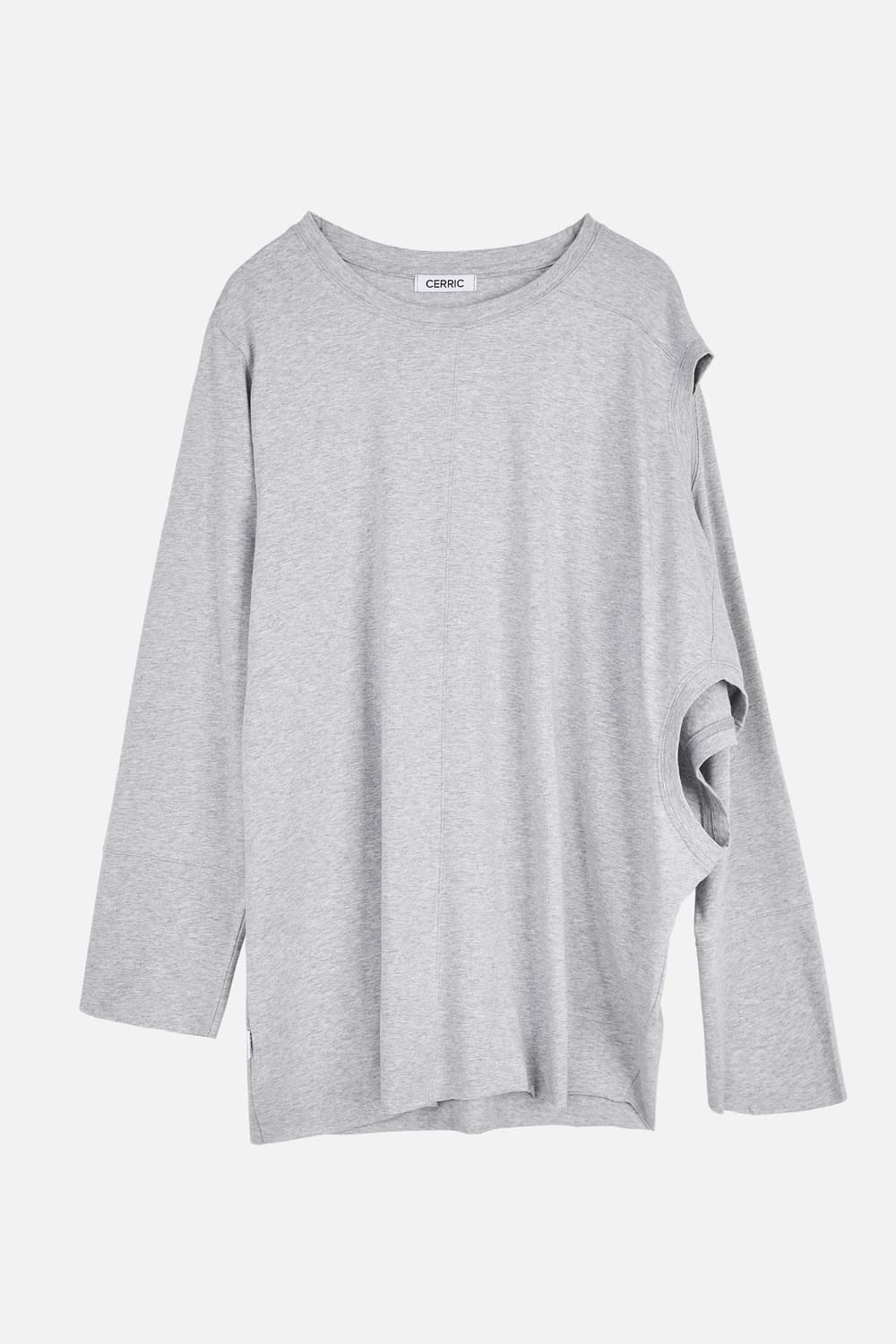 CERRIC 세릭 컷 아웃 블록 슬리브 긴팔 티셔츠 그레이 상품이미지5