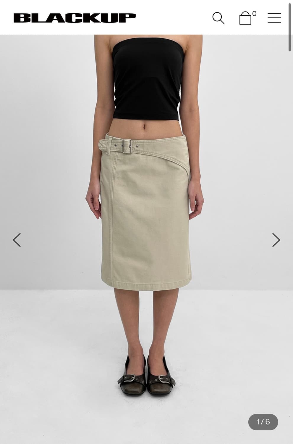 (새상품) 블랙업 제뉴 스트랩 코튼 미디스커트 베이지 S 상품이미지1