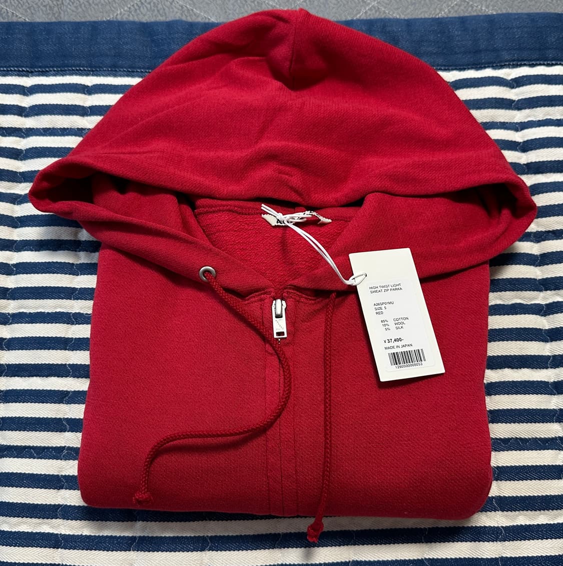 오라리 26SS 하이 트위스트 라이트 스웻 집 파카 레드 5사이즈 상품이미지2