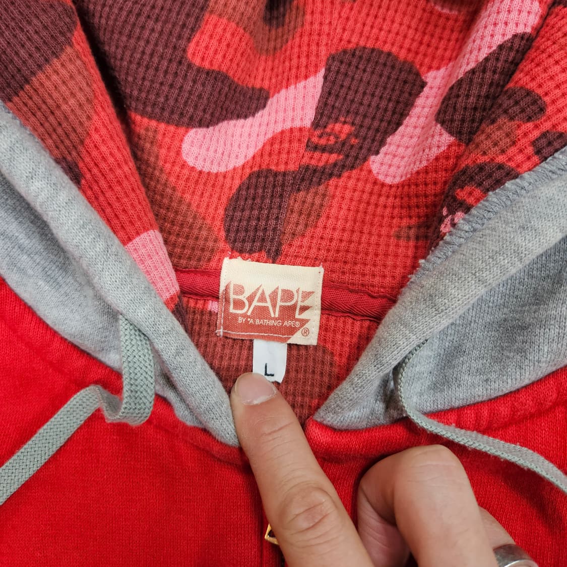베이프(BAPE) 베이프 로고 컬러블럭 카모 후드집업 L size 상품이미지8