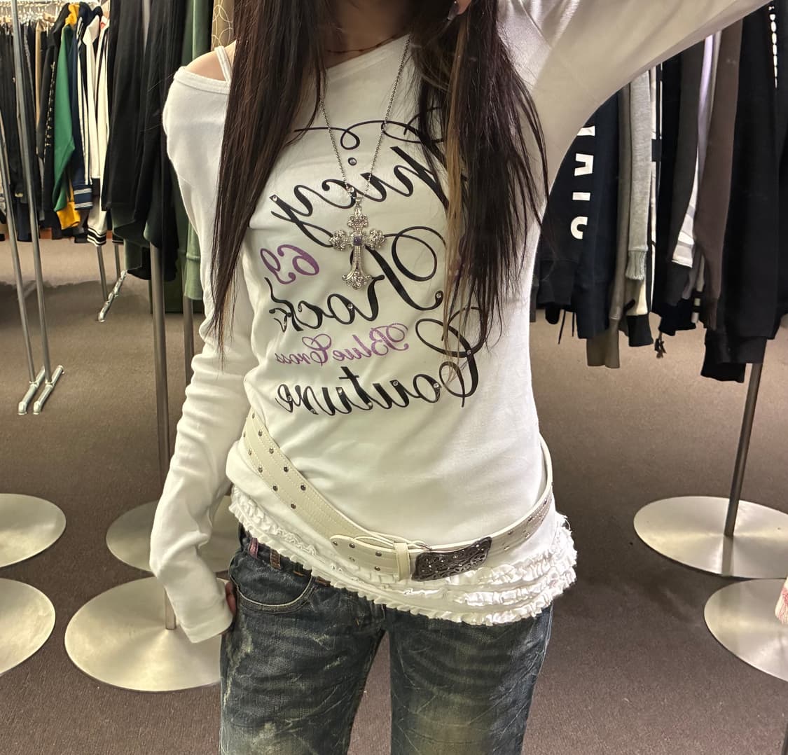 L)Japanese vintage 여성 비즈 포인트 프릴 롱슬리브 상품이미지1