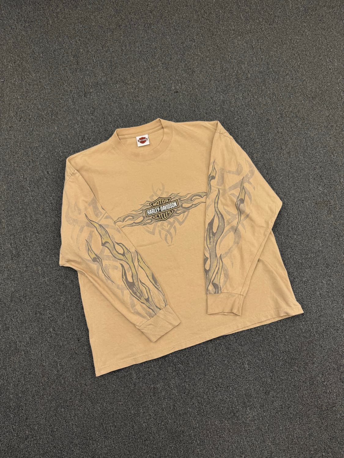 L)00’s할리데이비슨 빈티지 플레임 프린팅 베이지 롱슬리브 상품이미지3