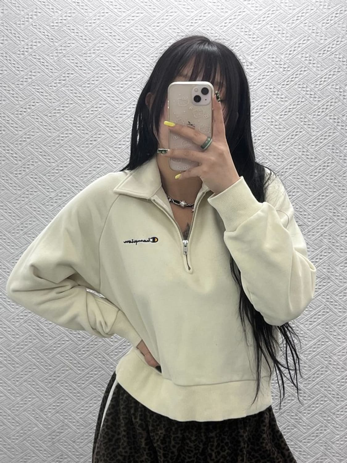 챔피언 폭닥 오트밀 크림 세미크롭 반집업 맨투맨 M C07572 상품이미지1