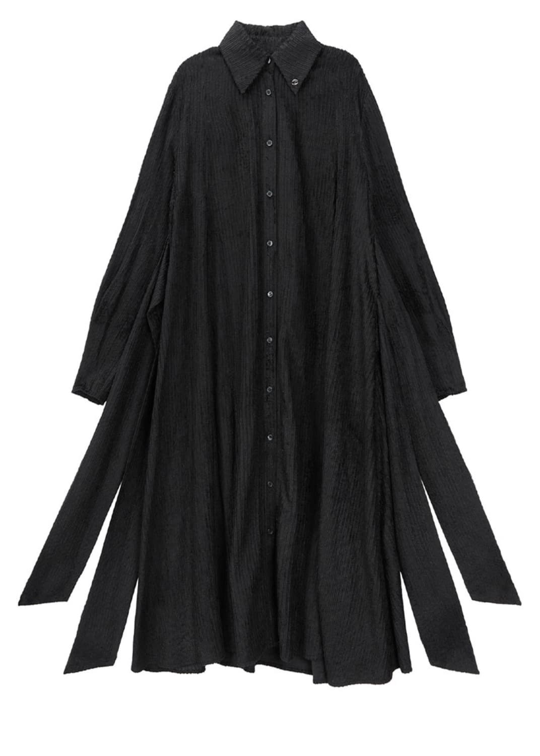 트리밍버드 스트라이프 스트랩 롱 셔츠 원피스 블랙 상품이미지3