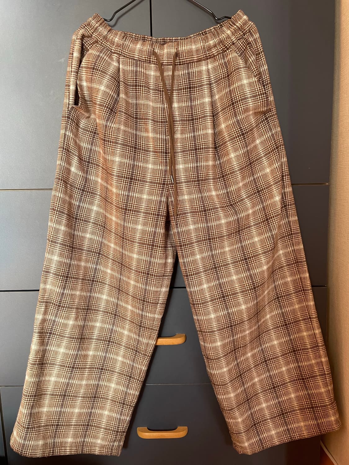 브라운 체크 파자마룩 와이드 팬츠  상품이미지1