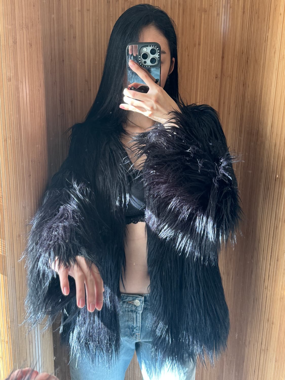 블랙 장모 퍼자켓 상품이미지5