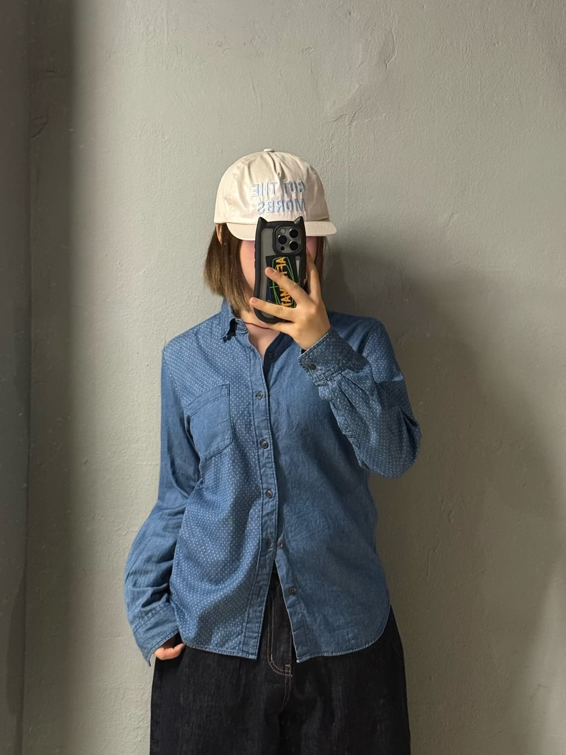 dot pattern pocket denim shirt 상품이미지1