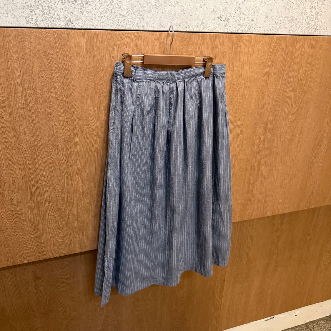 빈티지 롱 스커트 옐로우 핀스트라이프 디테일 블루 k40 상품이미지2