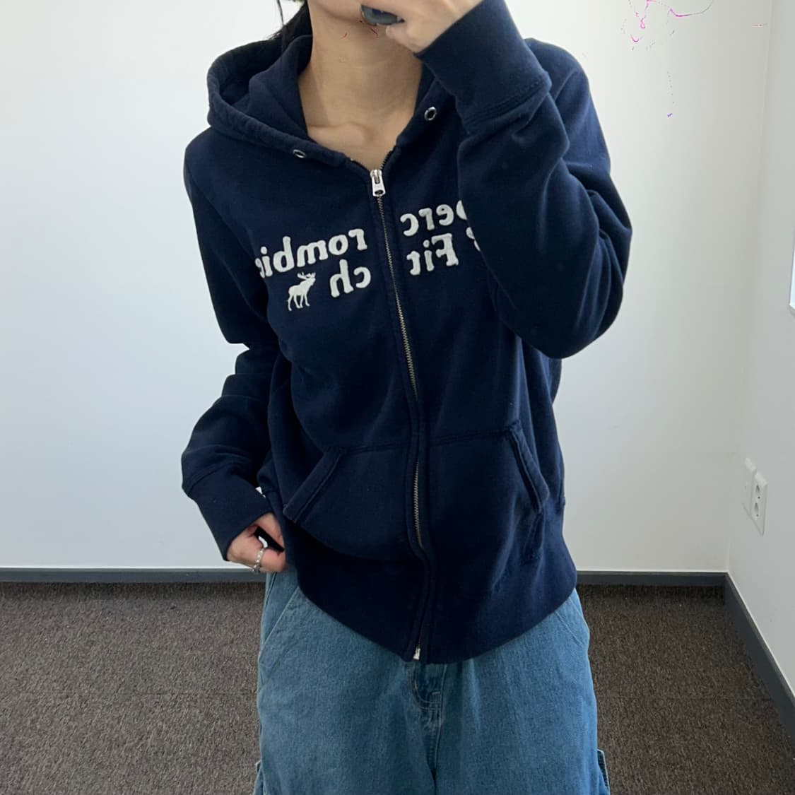 Abercrombie 아베크롬비 스펠아웃로고 네이비 후드집업 상품이미지1