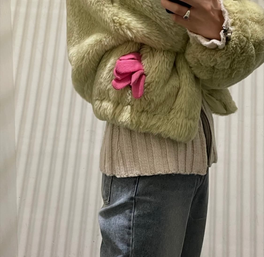 블랙업 메이드 자체제작 로샤 민트 그린 퍼 자켓 상품이미지2