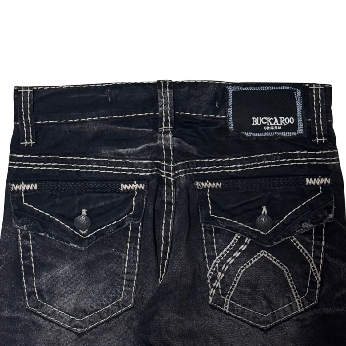 버커루 흑청 스티치 고딕 디테일 데님팬츠 상품이미지6