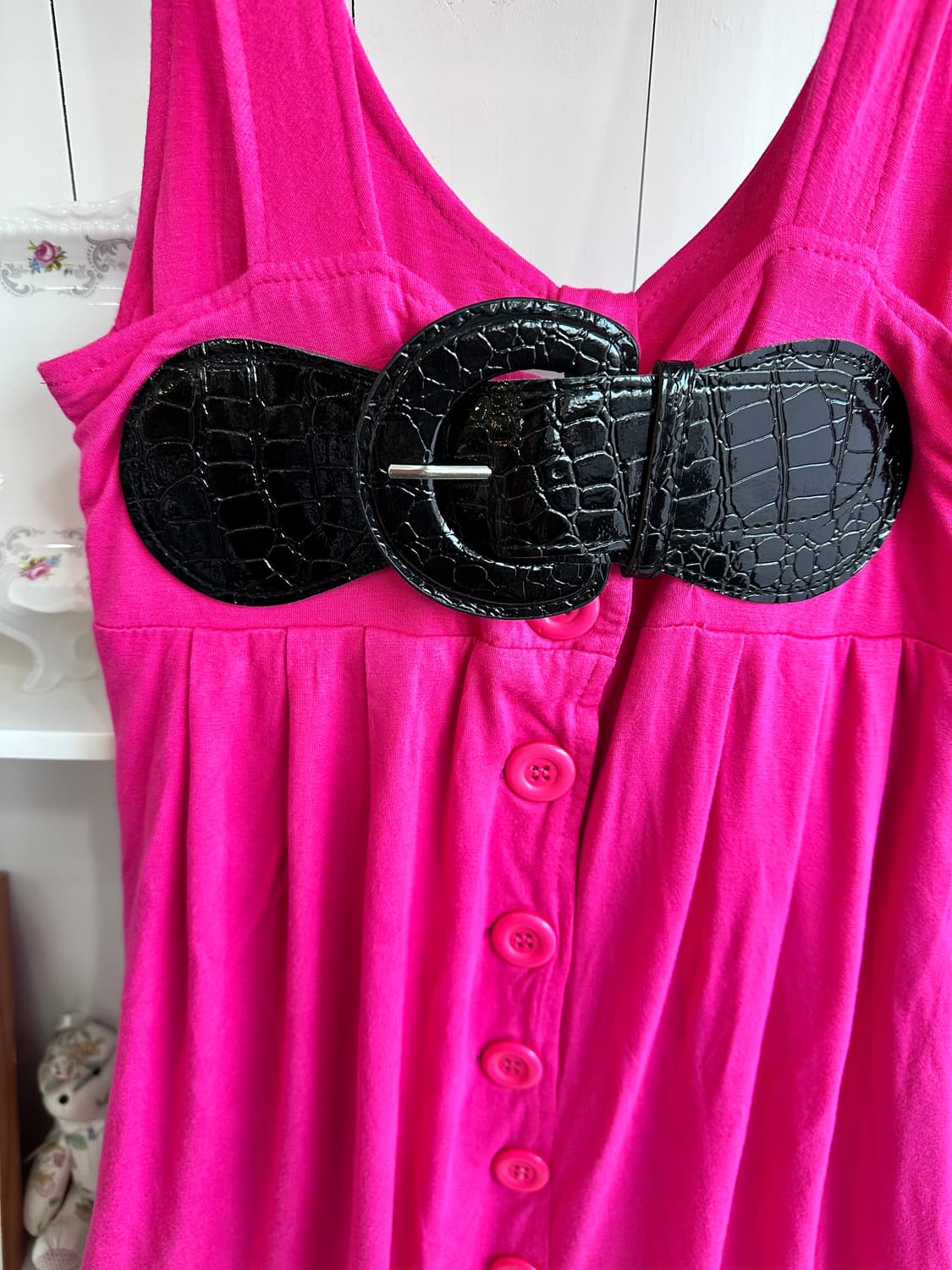 핫핑크 벨트 단추 원피스 상품이미지2