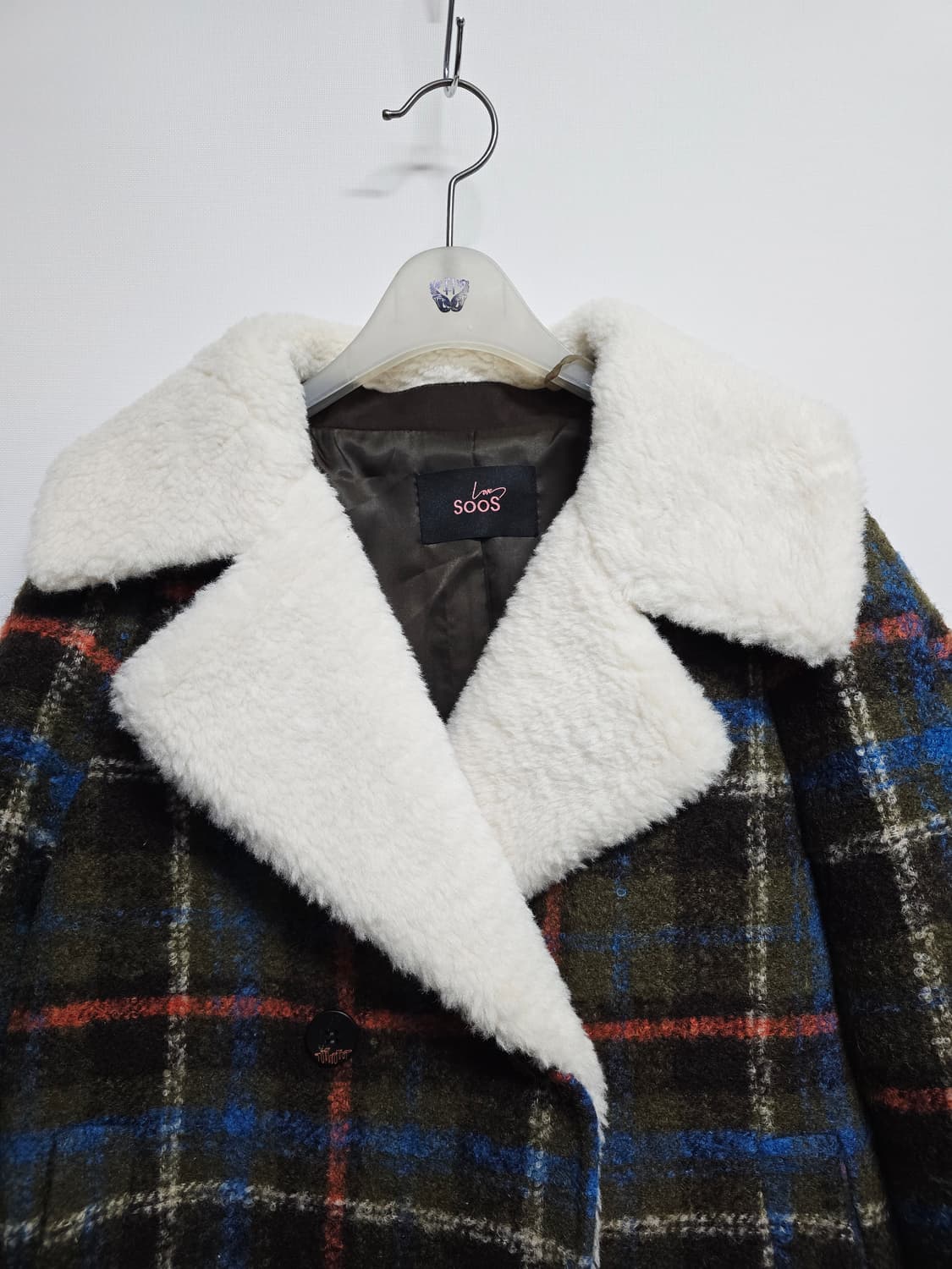 SOOS 체크 무늬 숏 코트 퍼 카라 자켓 상품이미지2