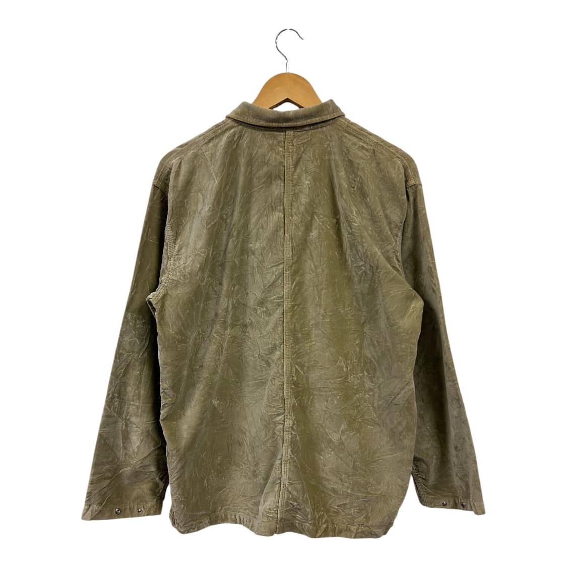 M) 빈티지 JPN 카키 크링클 워싱 벨벳터치 셔켓 TS-075 상품이미지4