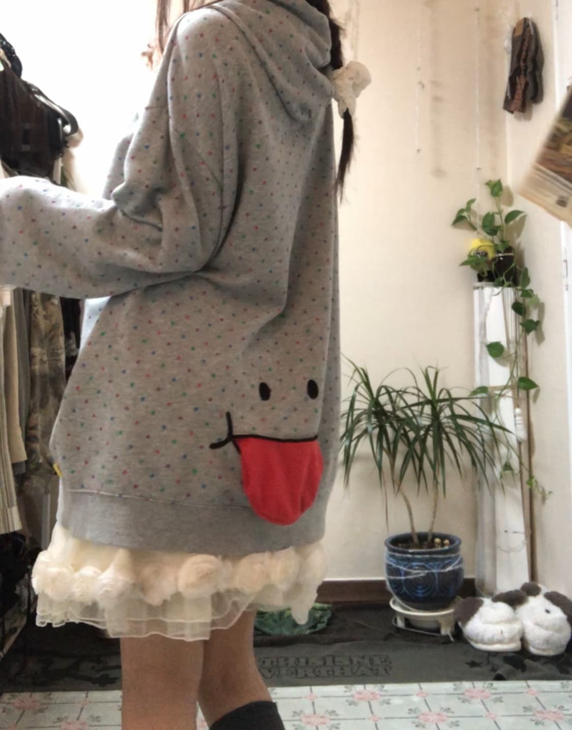 업스마일 도트 후드티 상품이미지3