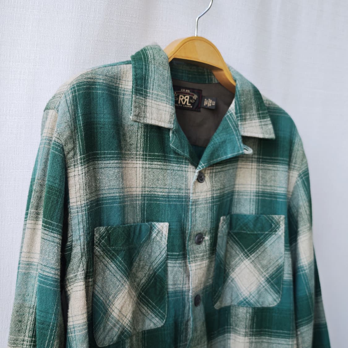더블알엘 RRL 랄프로렌 플란넬 플래드 오픈카라 셔츠 그린 XS 상품이미지5