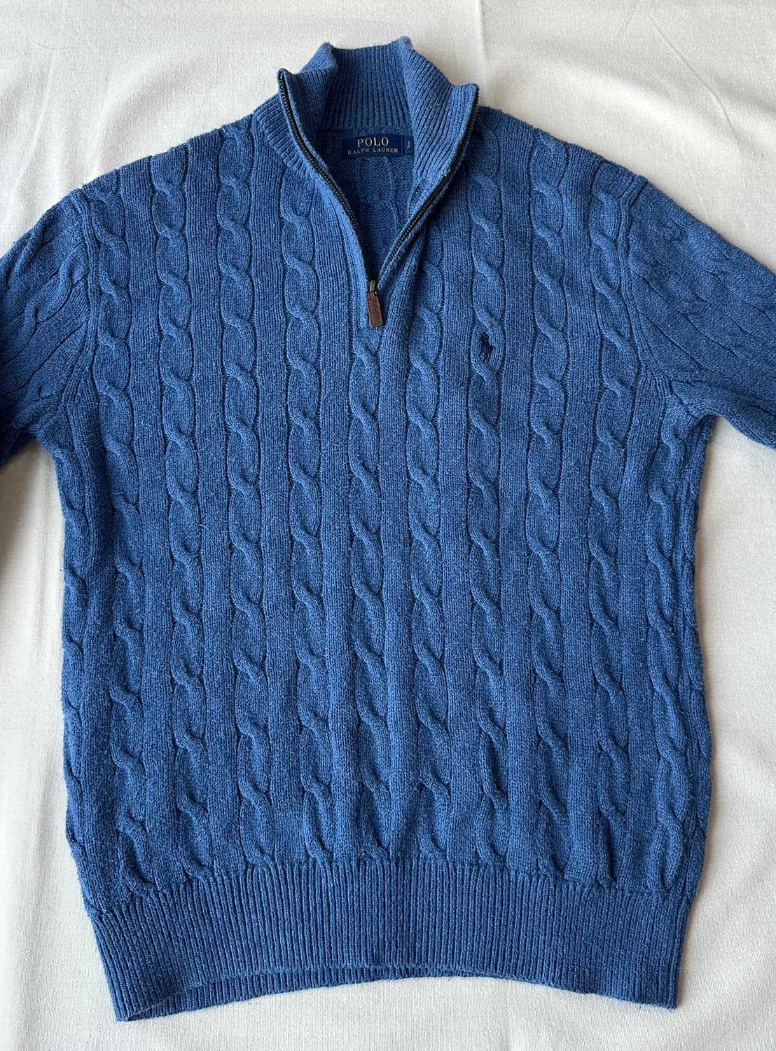 폴로 반집업 케이블 니트 스카이블루 S 상품이미지5