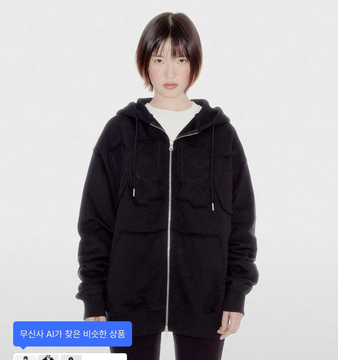 유희 youhee 리본 후드집업 블랙 상품이미지3