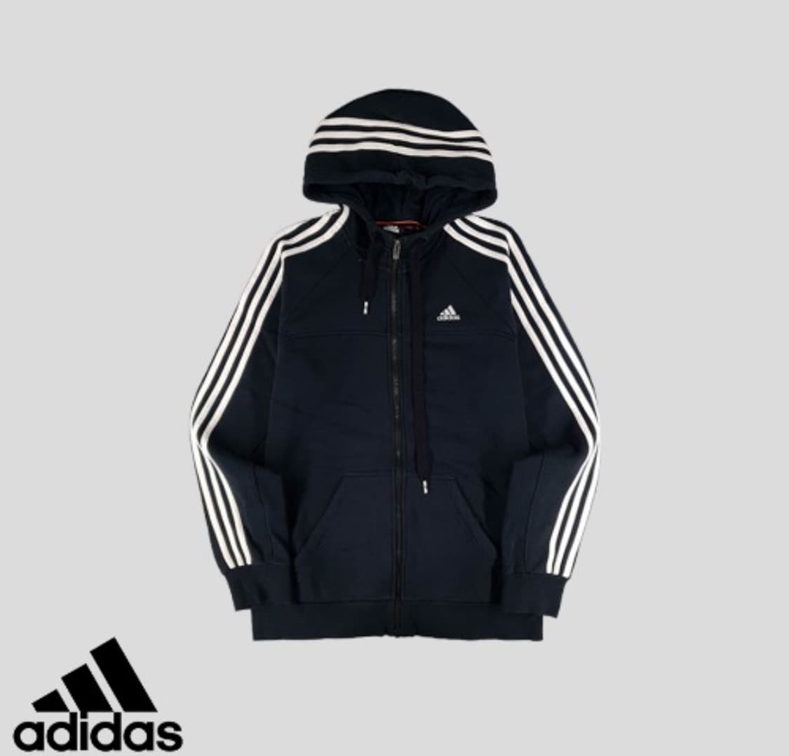 아디다스 네이비 화이트 삼선 사이드라인 후드집업 SIZE M 상품이미지1