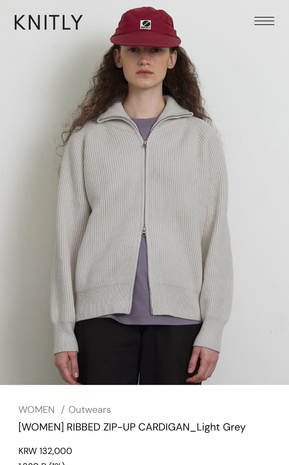 RIBBED ZIP-UP CARDIGAN_Light Grey 상품이미지1