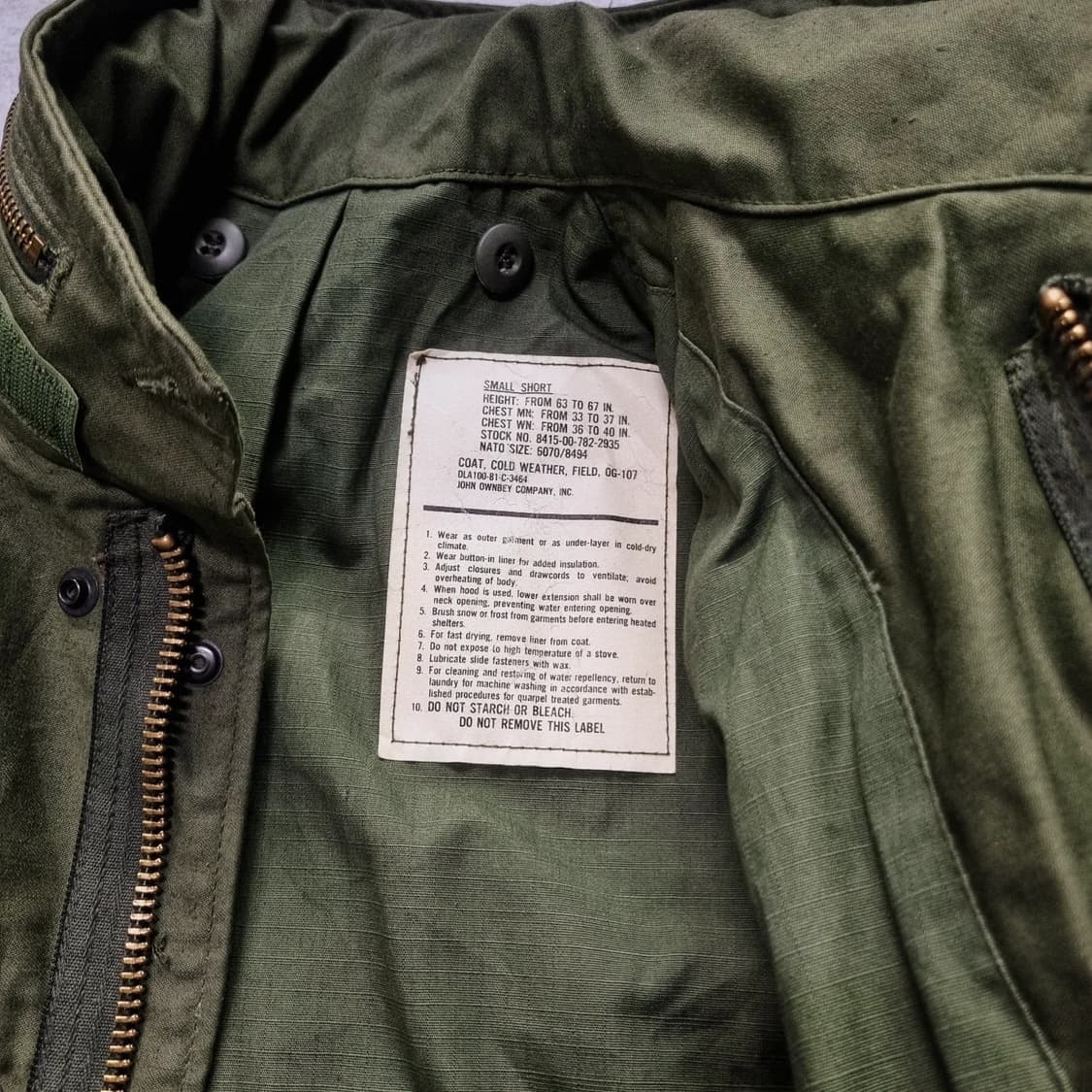 80s M-65 Field Jkt 3rd Type S-S 데드스탁 상품이미지7