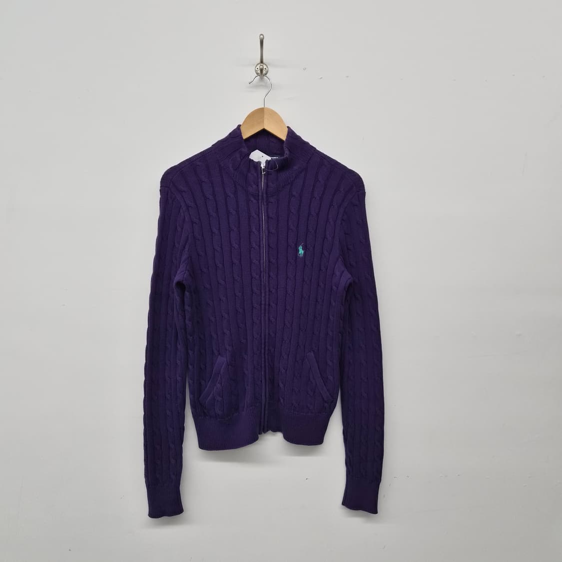 폴로 랄프로렌 퍼플 꽈배기 니트 집업 남성 L 상품이미지1