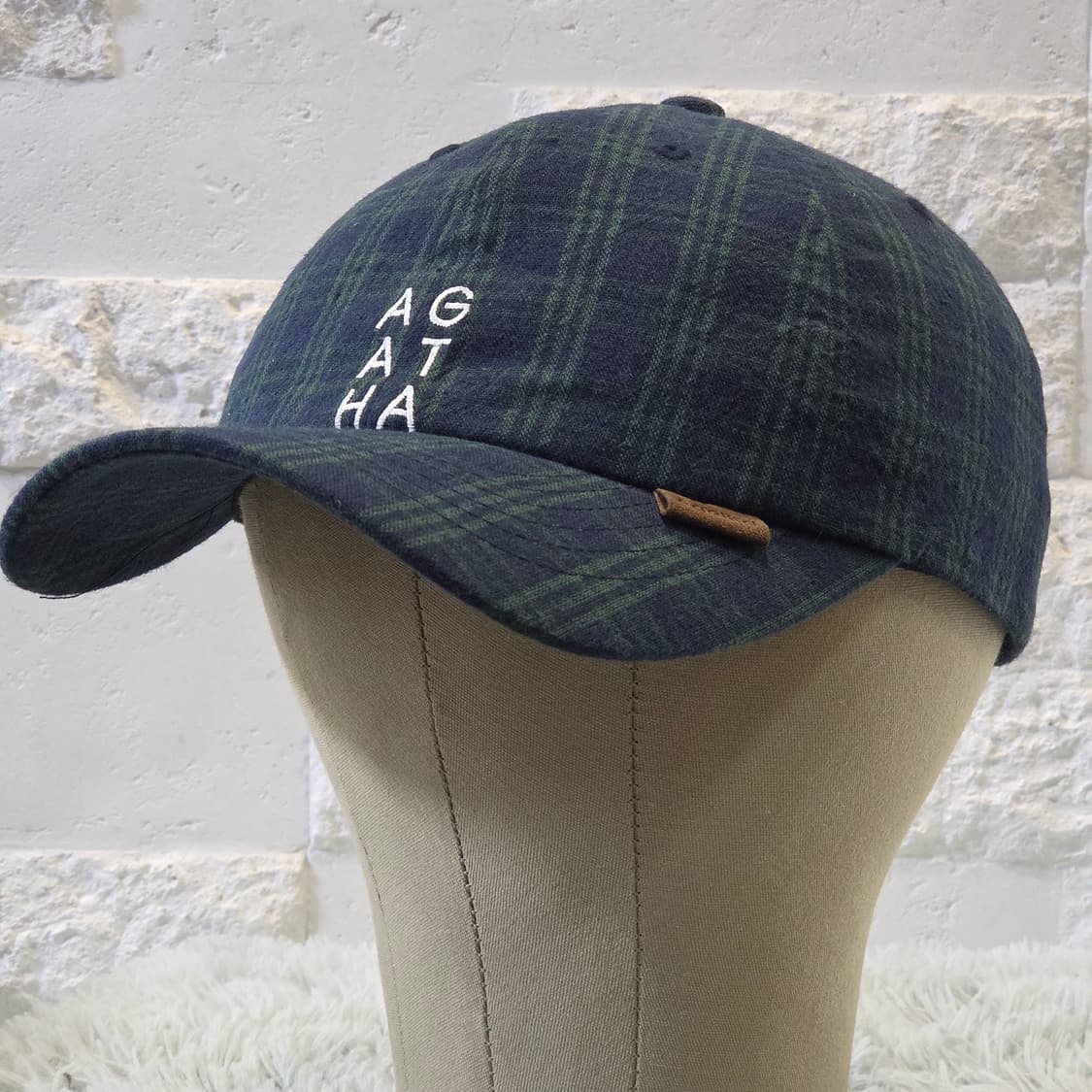 L3-9:아가타 파리 체크 패턴 울 볼캡 네이비 그린 55cm 상품이미지5