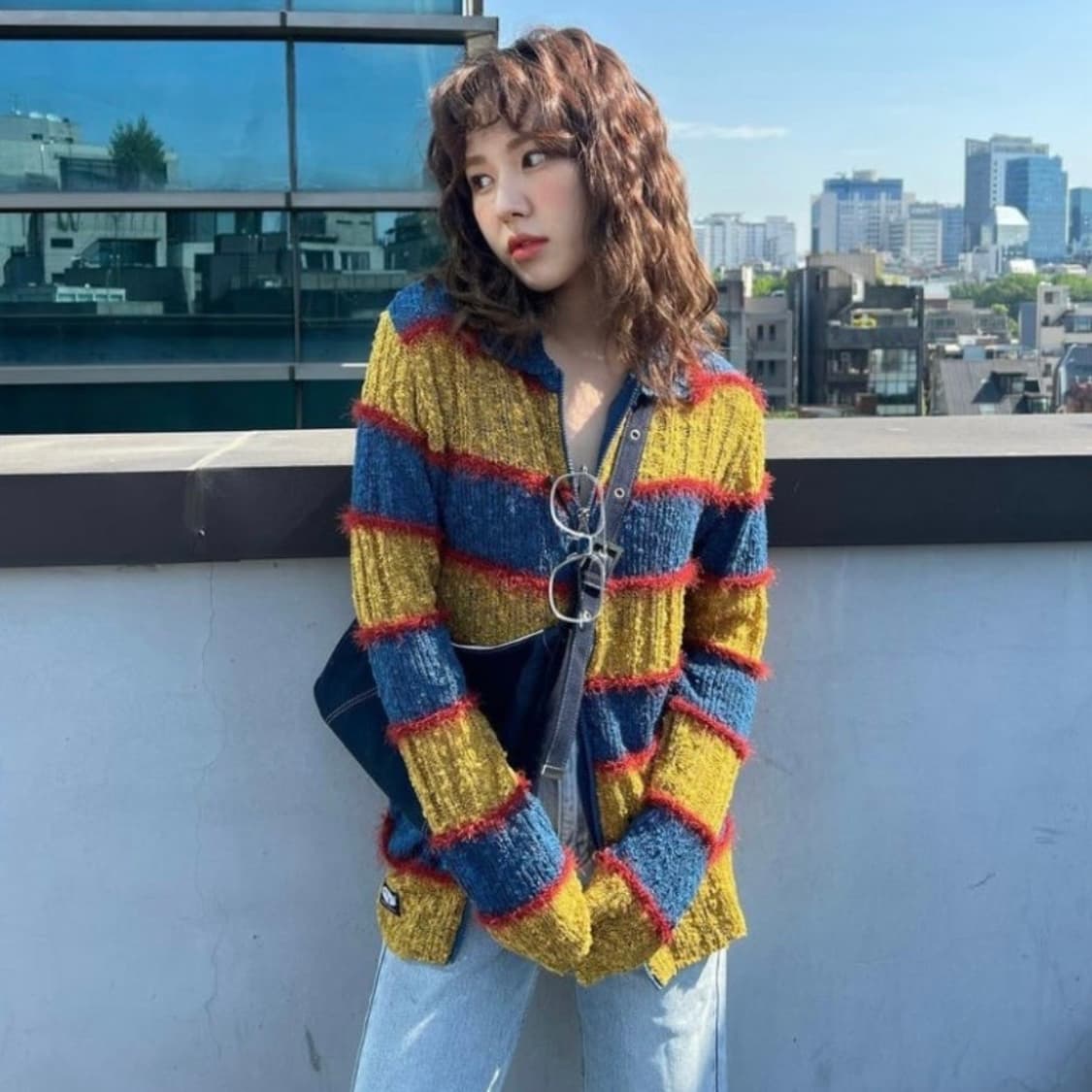 Mixed Yarn Collared Cardigan Yellow/Teal 상품이미지4