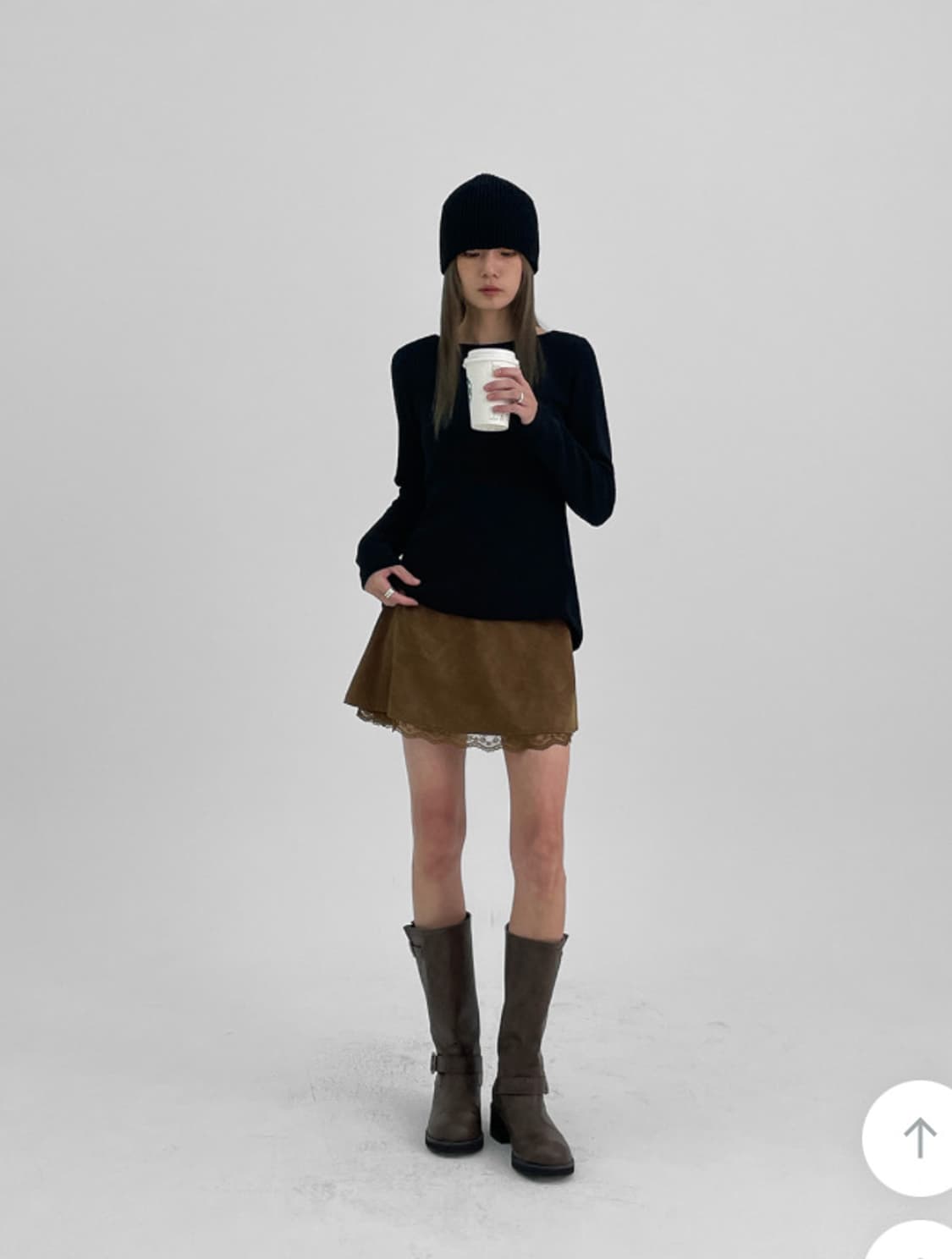 블랙업 MADE 샤리즈 레이스 미니스커트 브라운 상품이미지2