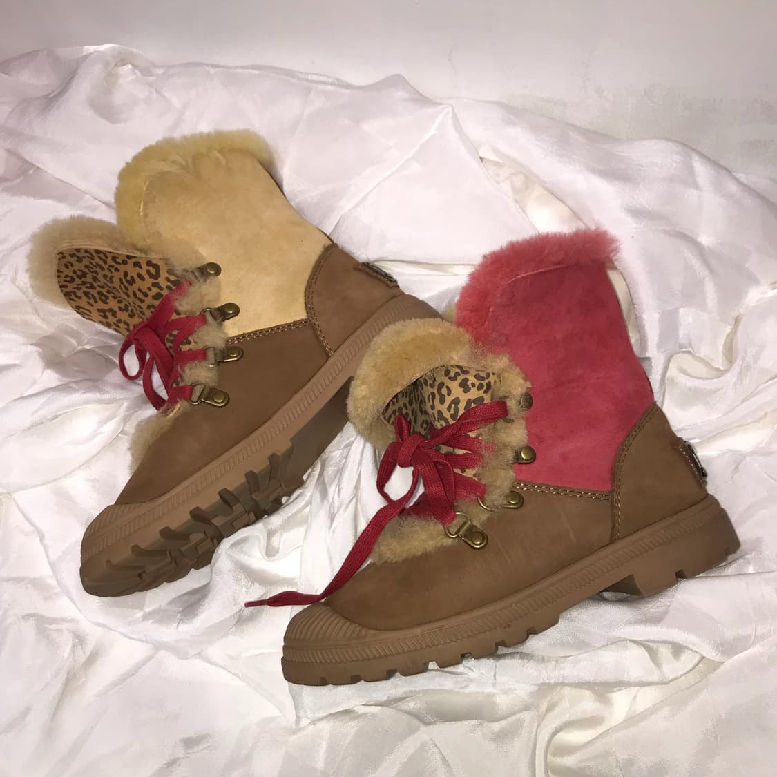 Aussie Dogs 갸루 핑크 퍼 레오파드 워커 부츠 상품이미지1