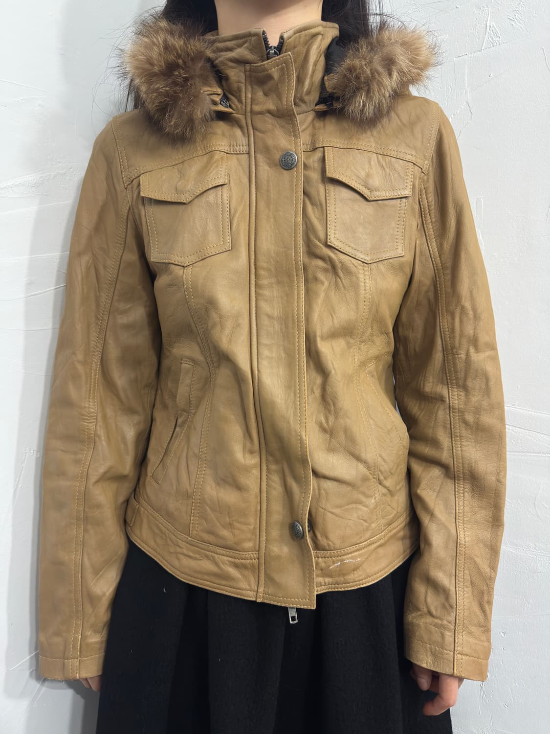 leather fur hood slim twoway jacket 상품이미지2