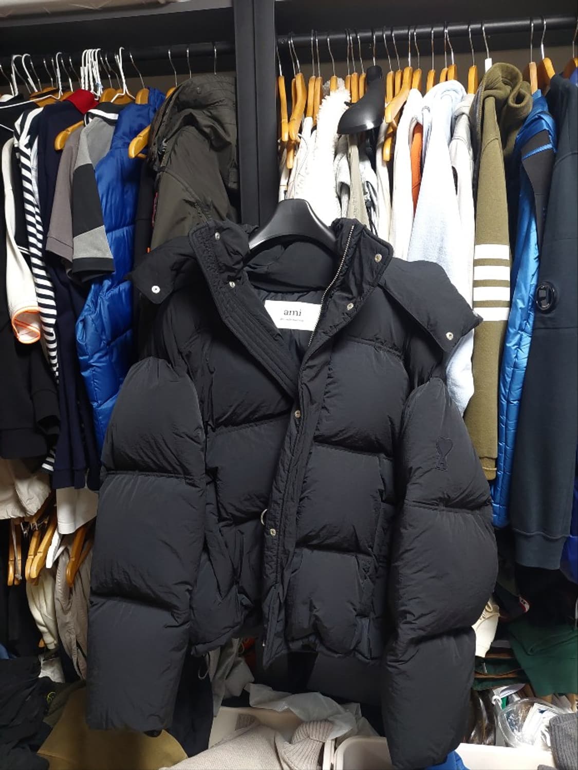 아미 블랙 팔와펜 빅하트 패딩 점퍼 L 상품이미지1