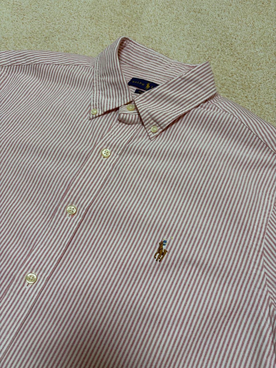 100-105) 폴로 랄프로렌 옥스포드 스트라이프 반팔 셔츠 핑크 상품이미지3