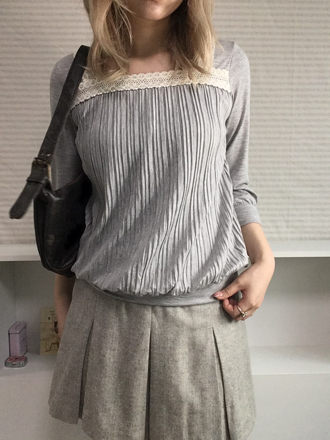 jpn vintage gray mori lace pleats t-shir 상품이미지4