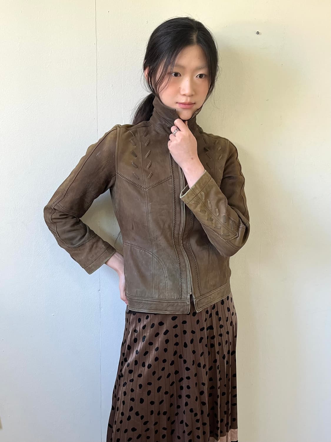 Miss ALICE 올리브카이 레더 자켓 상품이미지5