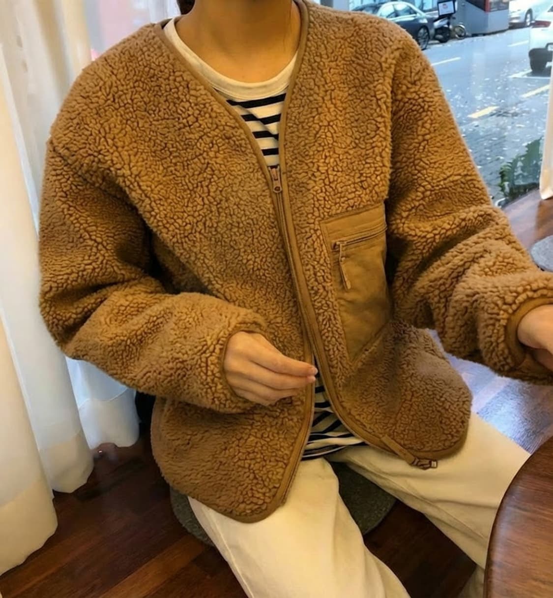 유니클로 U 르메르 후리스 양털 뽀글이 자켓 카멜 상품이미지1