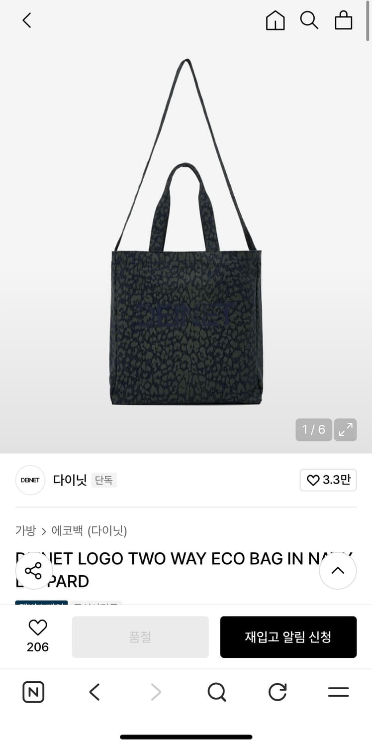 DEINET LOGO TWO WAY ECO BAG IN NAVY LEOP 상품이미지1