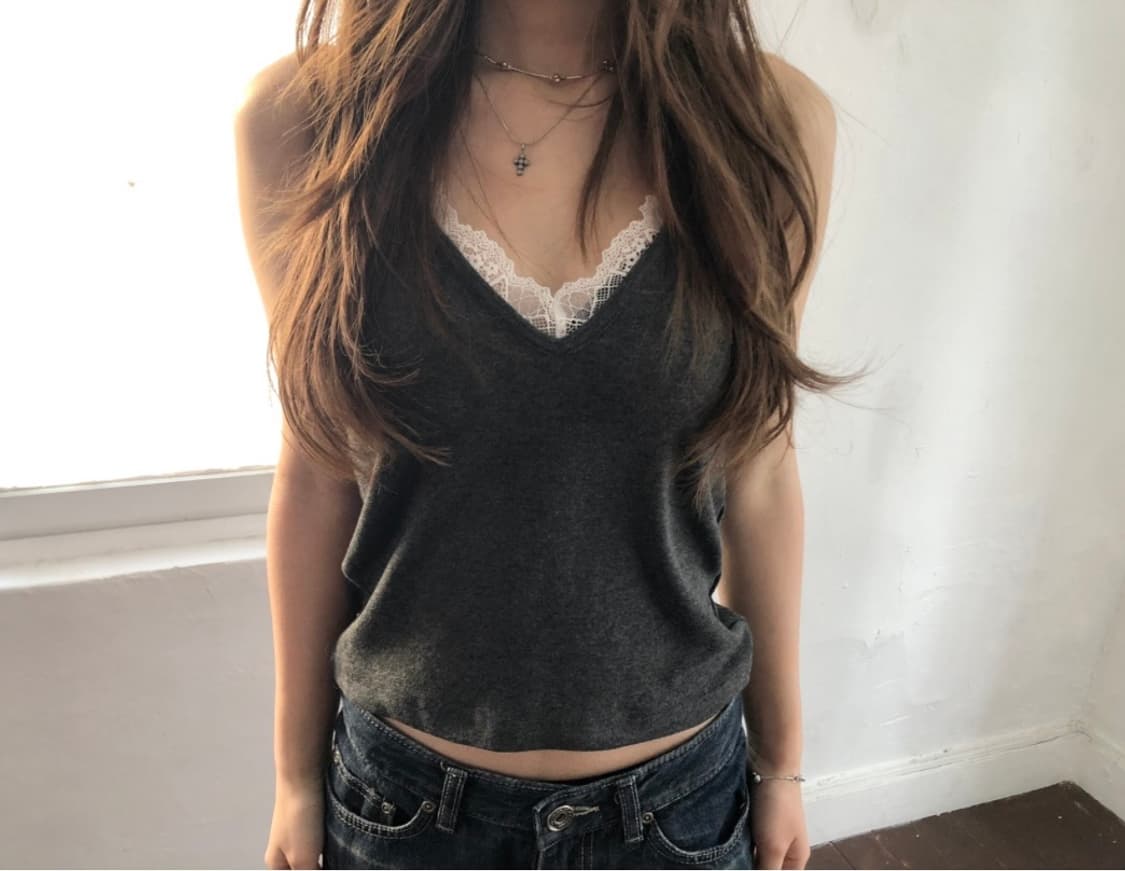 새상품) 슬립오버 레이스 슬리브리스 차콜 슬립오버 나시 상품이미지1