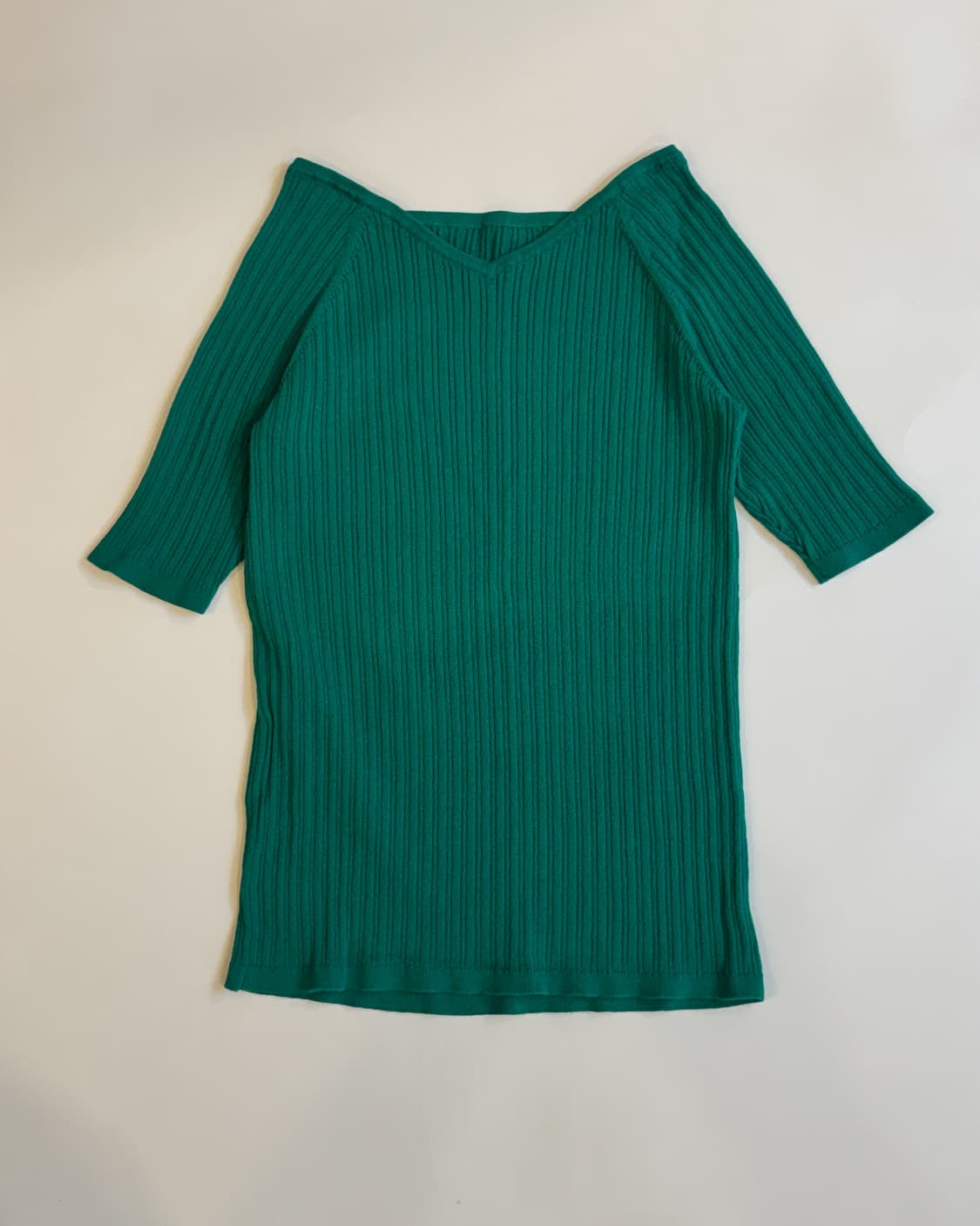 Green Ribbed Half-Sleeve Knit 상품이미지1