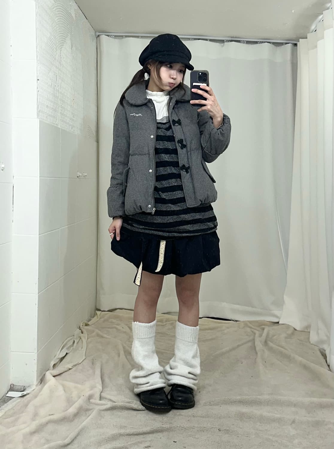 메조피아노 리본 패딩 무채색 니혼진 코디세트 상품이미지1