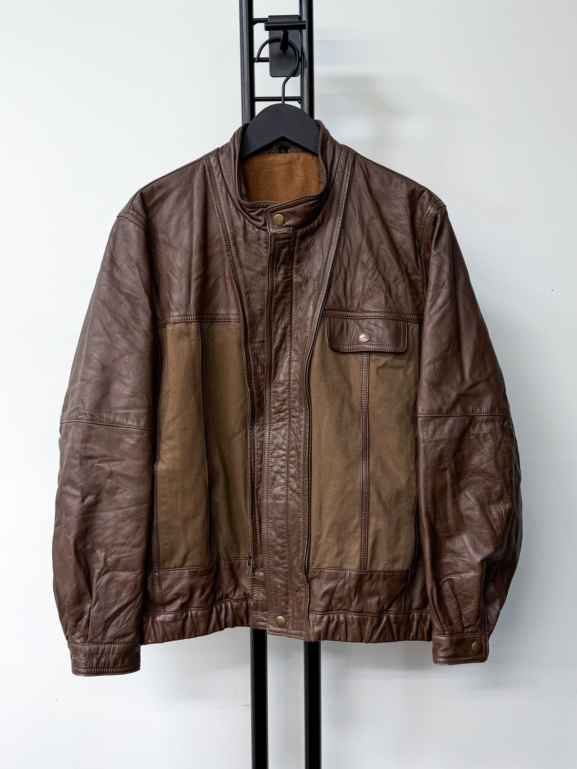 빈티지 90s 카우 레더 패널 자켓 상품이미지1