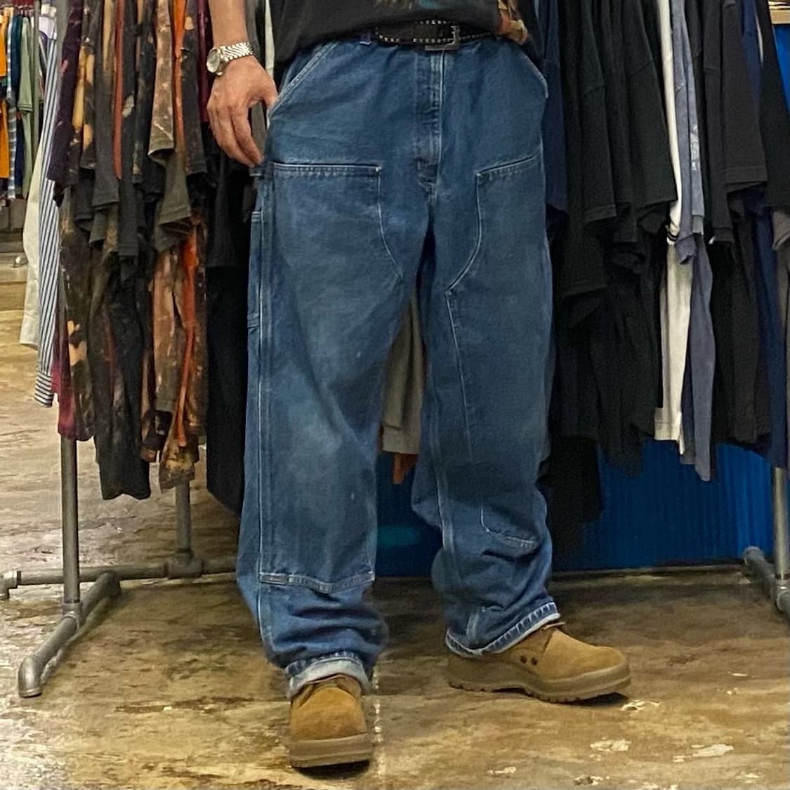 레어 00s USA 칼하트 워크 더블니 데님팬츠 상품이미지4