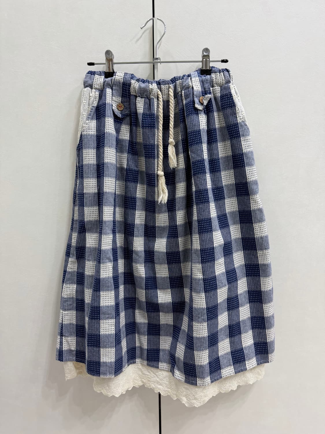 빈티지 체크 레이스 레이어드 스커트 상품이미지1