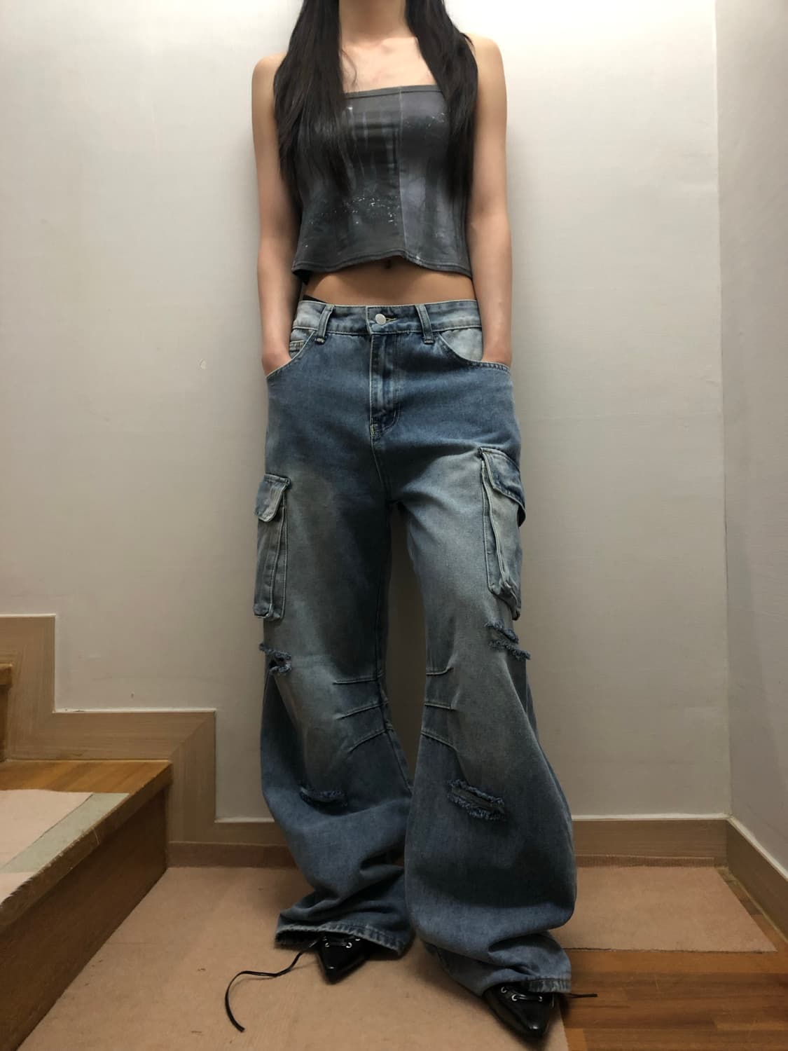 빈티지 데님 카고 팬츠 상품이미지5