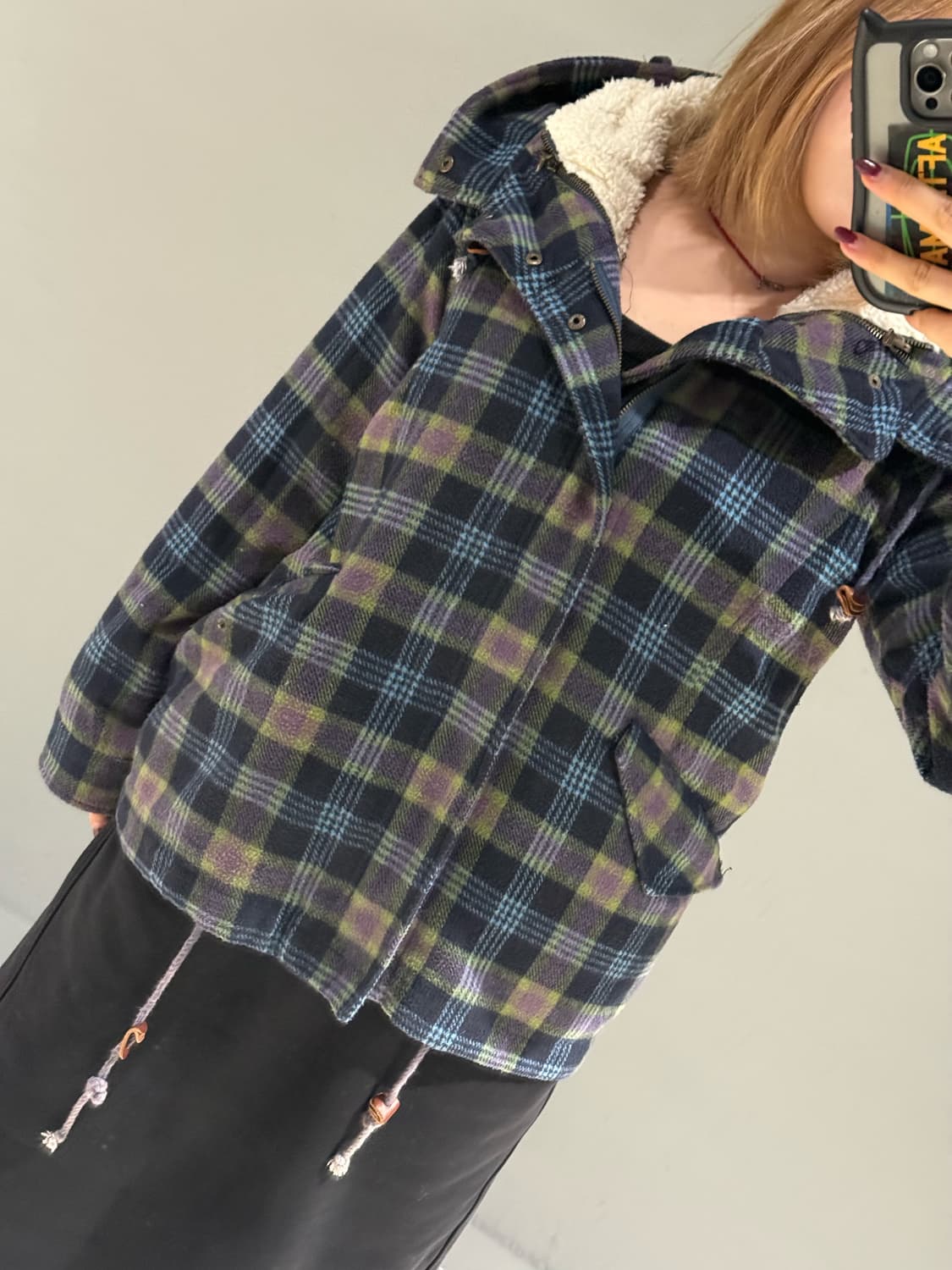 check pattern high-neck detail coat 상품이미지3