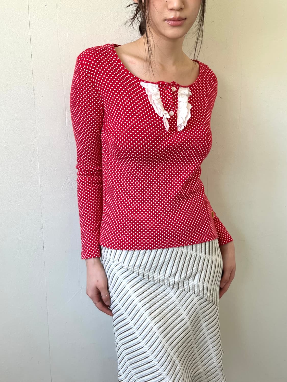 Ribbon Casket 레이스 도트 탑 상품이미지7