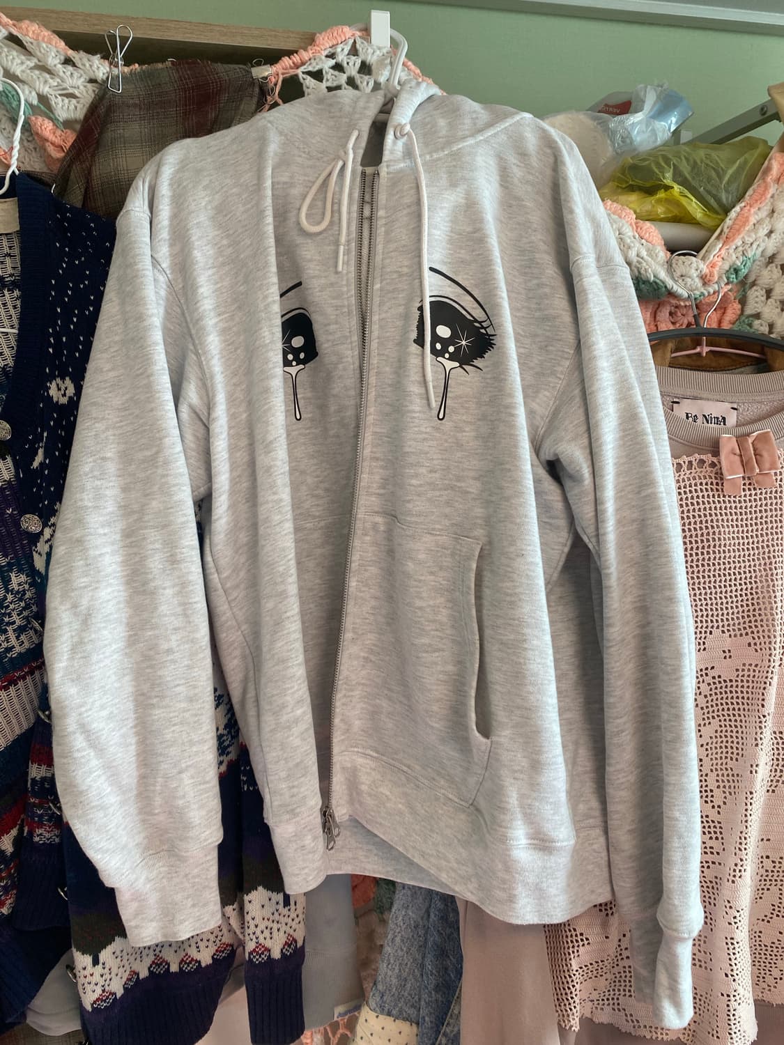 푸시버튼 후디집업 PF24 GRAY CRYING EYE ZIP-UP  상품이미지2