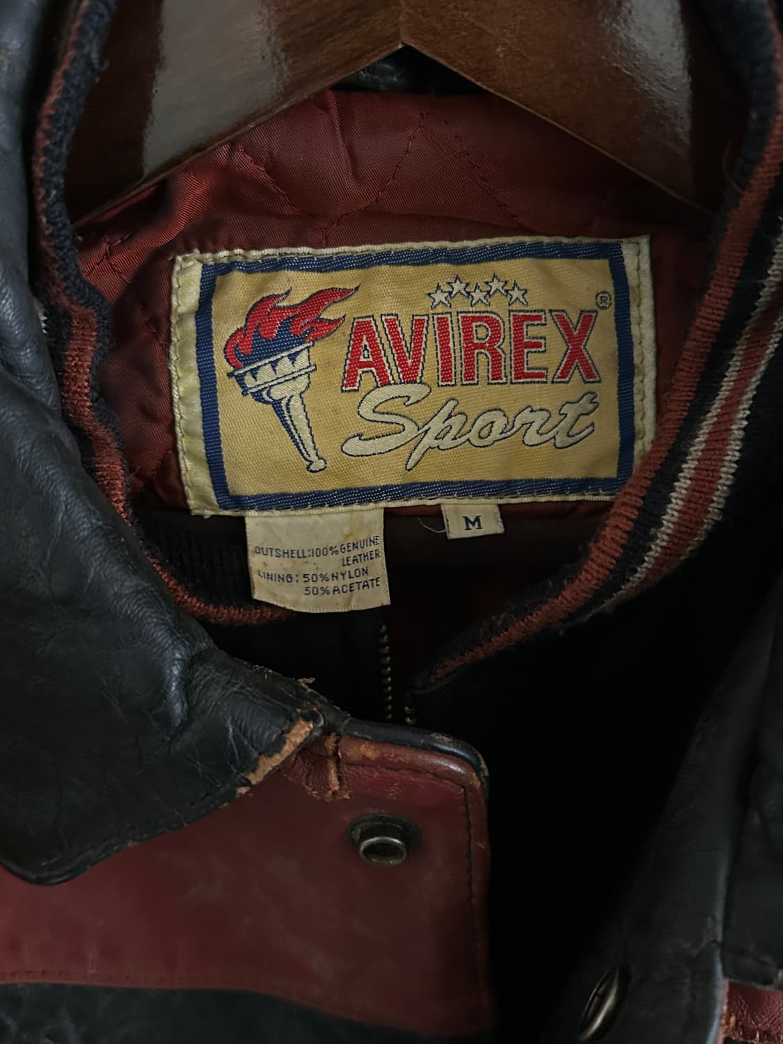 90s Avirex 아비렉스 메이플 카우하이드 크롭 레더 바시티  상품이미지5
