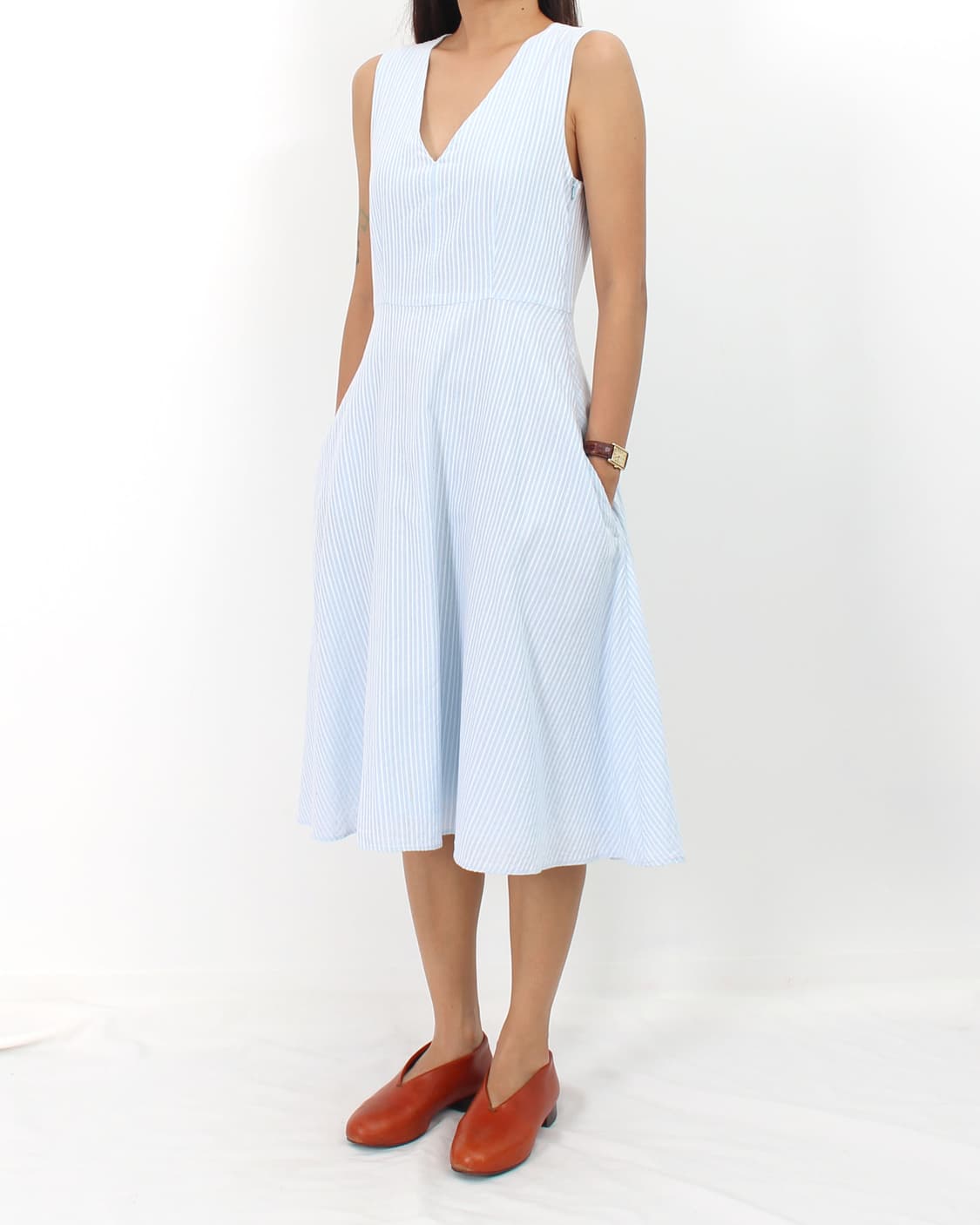 막스마라 스튜디오 스트라이프 블루 여름 나시 에이라인 원피스 상품이미지7