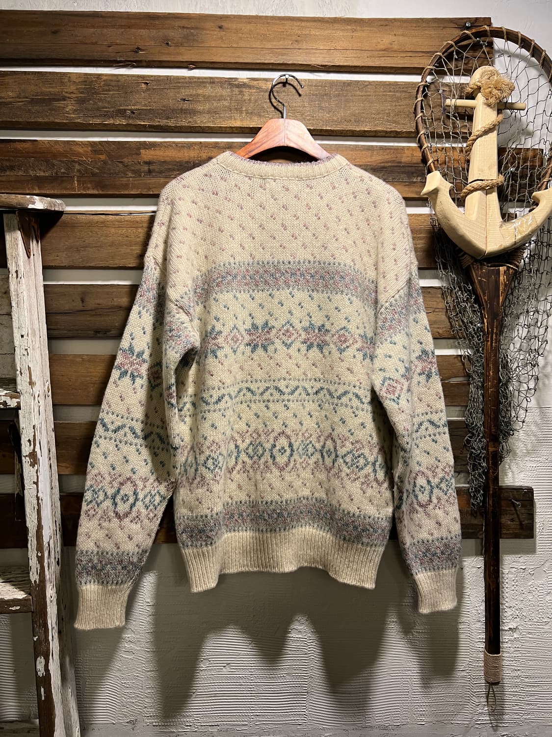 [L]80's 에디바우어 Made in USA 노르딕패턴 화이트 울 니트 상품이미지6